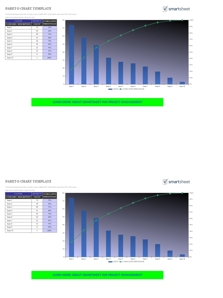 Visualizing the Pareto Principle: A Pareto Chart Template Showing the 