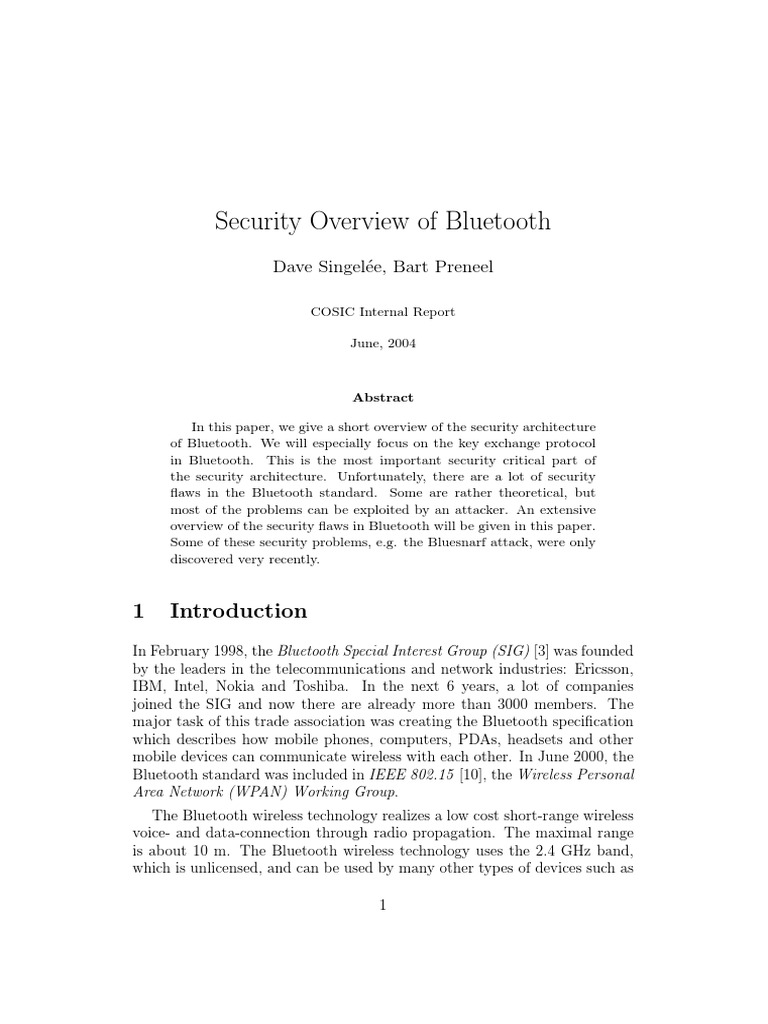 Bluetooth Security Architecture Overview | PDF | Bluetooth | Personal ...