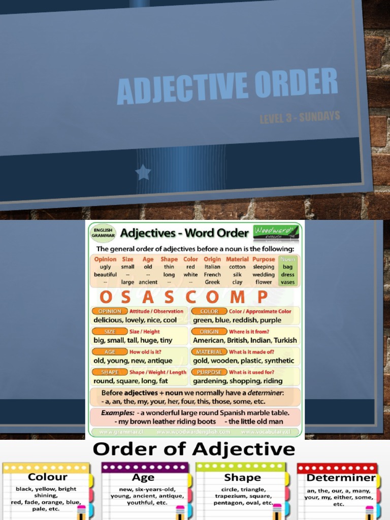 Adjective Order: Level 3 - Sundays | PDF