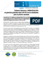 B197 - Con Aportes Del Gobierno Nacional y Unimagdalena Se Garantiza Gratuidad Total Al 64.5% de Los Estudiantes para El Próximo Semestre