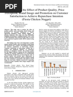 Analysis of The Effect of Product Quality, Price Perception, Brand Image and Promotion On Customer Satisfaction To Achieve Repurchase Intention (Fiesta Chicken Nugget)