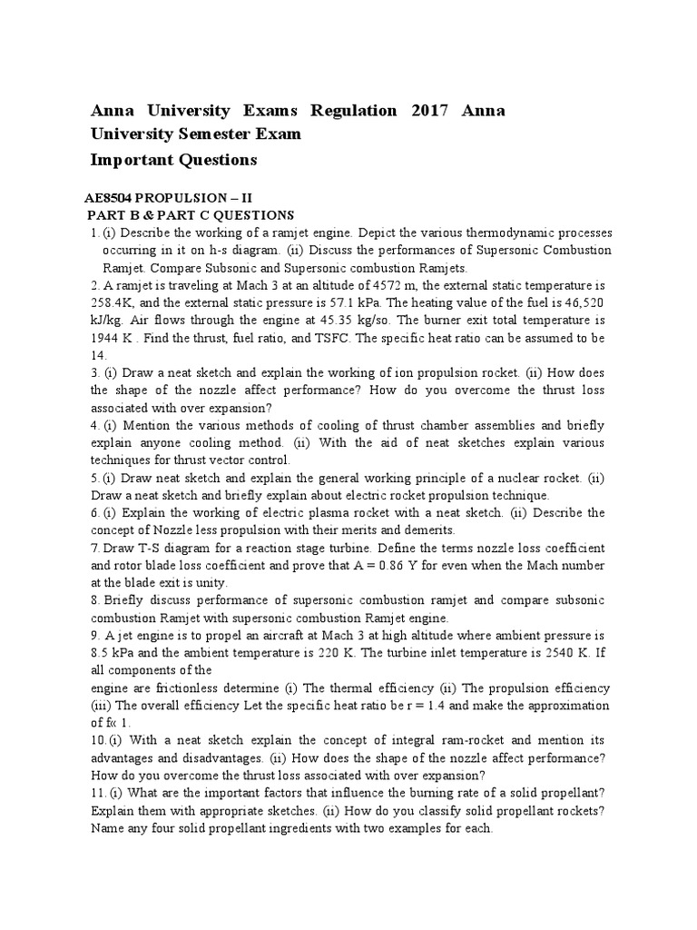 Anna University Propulsion Exam Questions | PDF | Rocket Engine ...