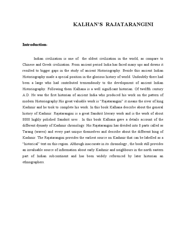 Kalhan'S Rajatarangini: Introduction | PDF | Social Science | Classics
