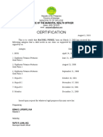 Certification: Office of The Municipal Health Officer