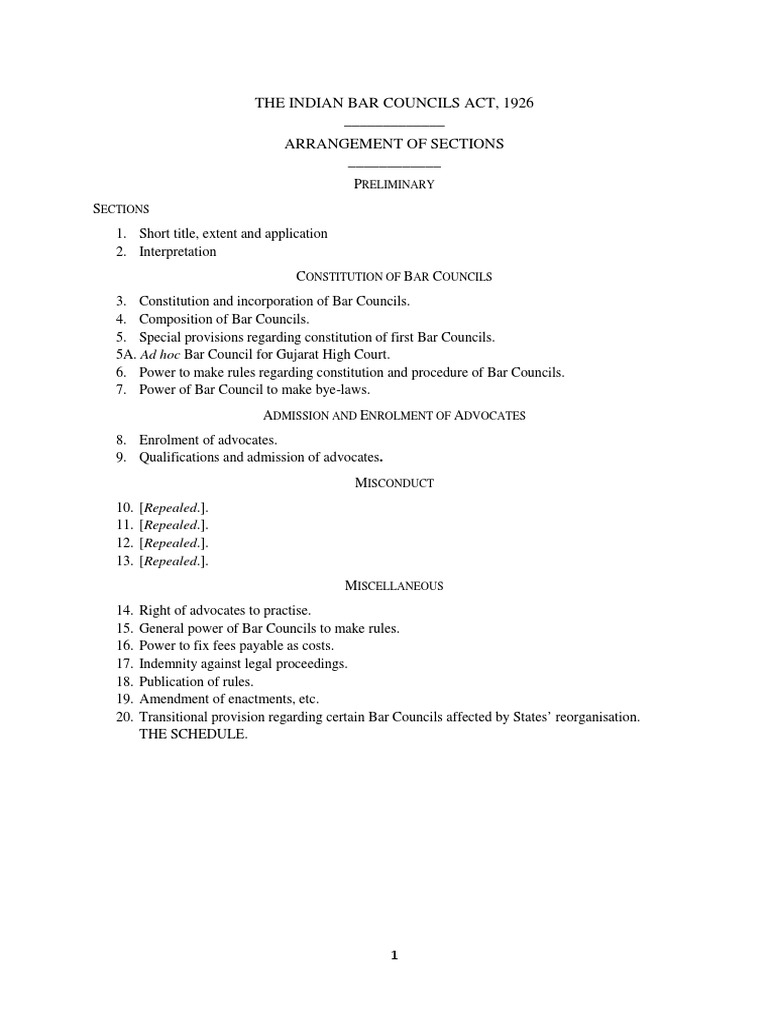 The Indian Bar Councils Act, 1926 An Act to Provide for the