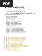 List of SAP MM Transaction codes