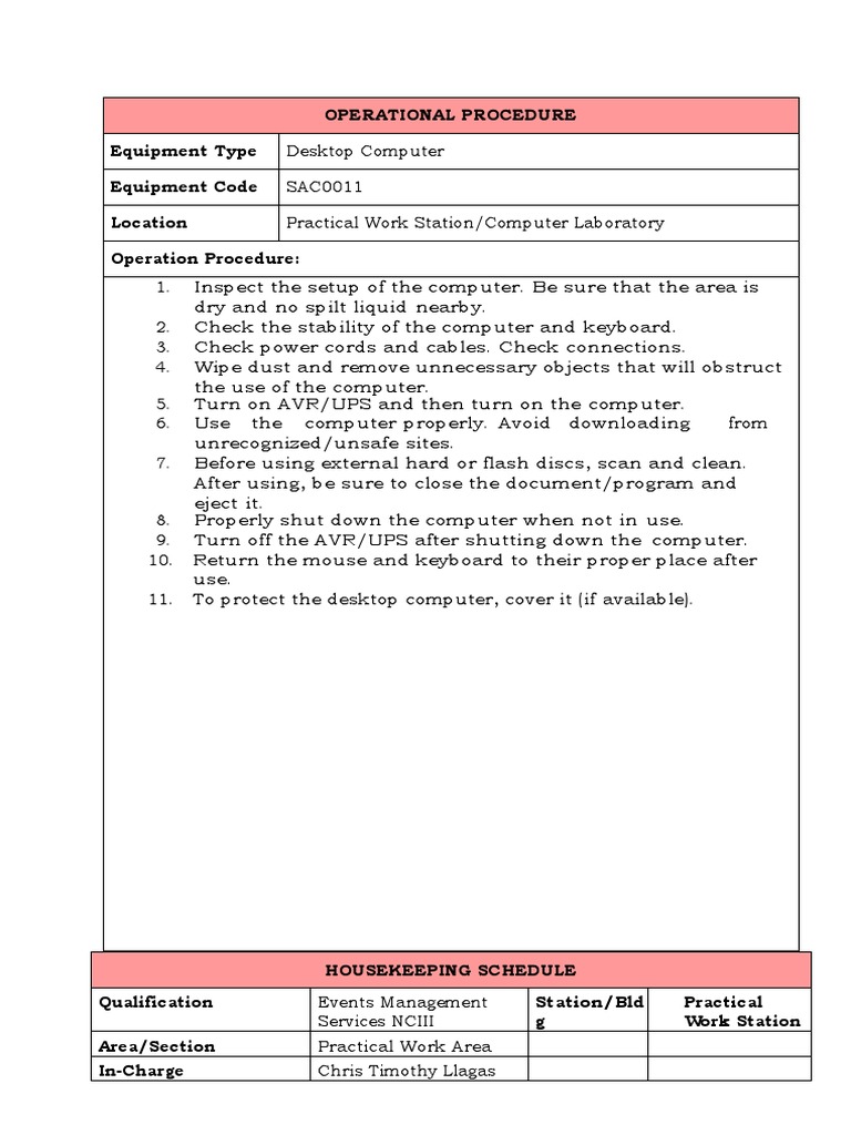 Operational Procedure Equipment Type Equipment Code Location Operation Procedure PDF Spyware