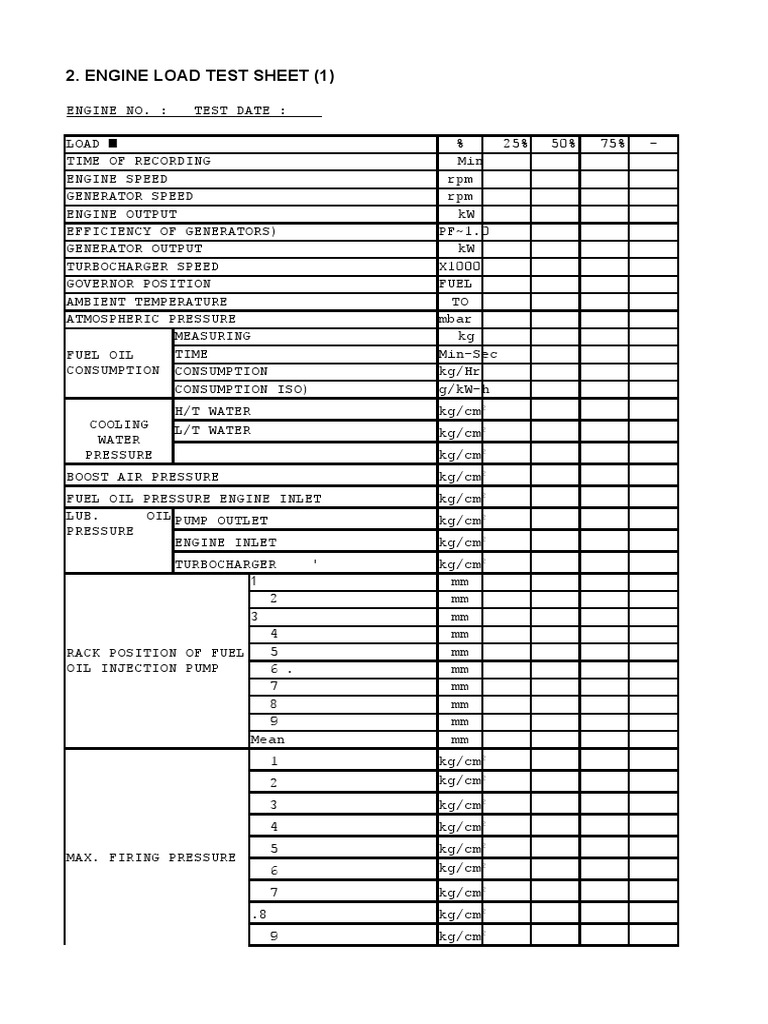 Engine Load Test Sheet PDF Turbocharger Engines