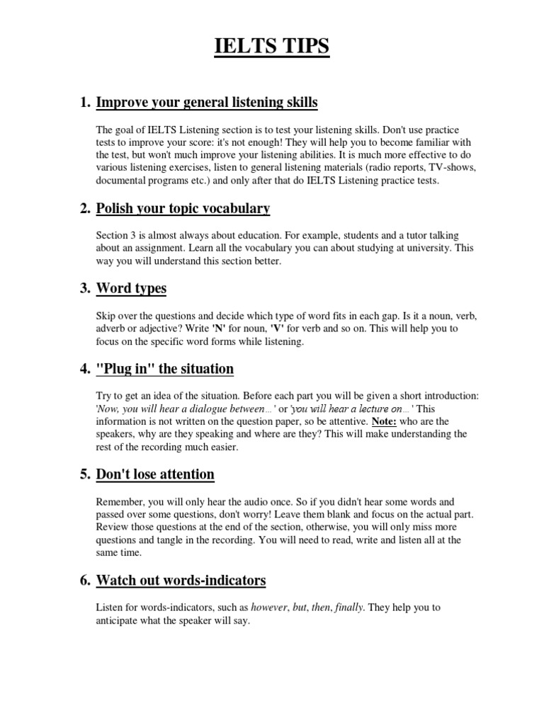 IELTS Listening Tips PDF PDF International English Language Testing