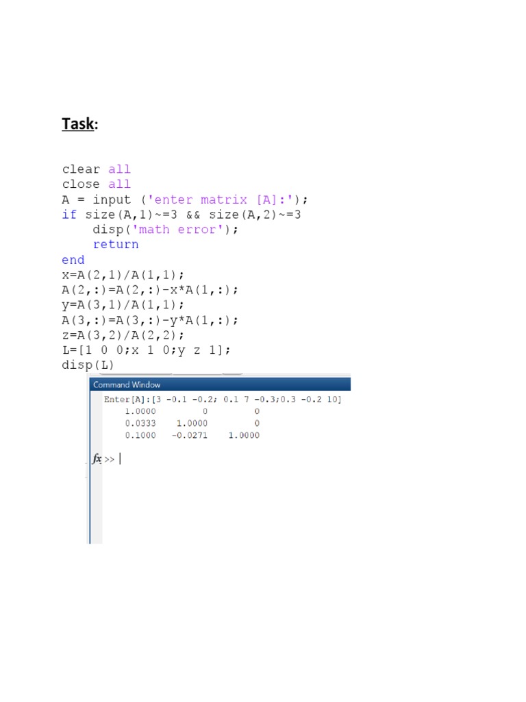 Matrix Decomposition in MATLAB | PDF