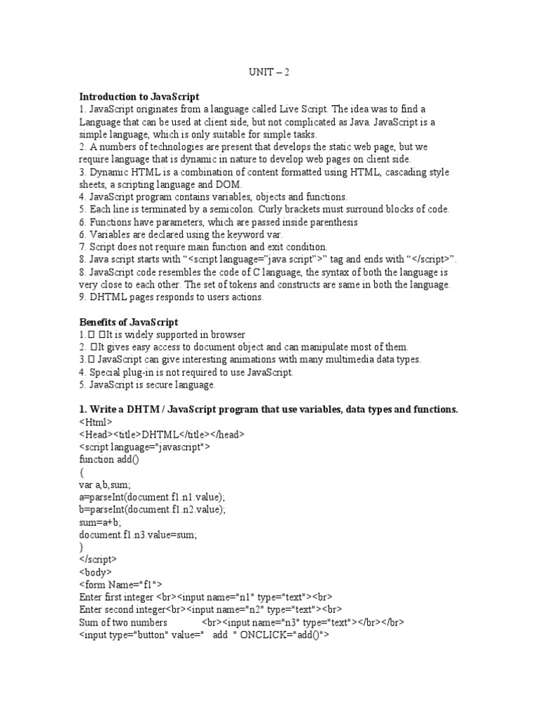 Introduction To Javascript | PDF | Dynamic Html | Java Script