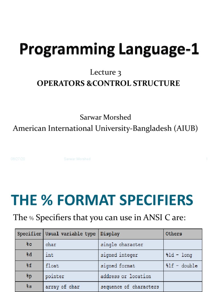 Operators &control Structure: Sarwar Morshed | PDF | Computer ...