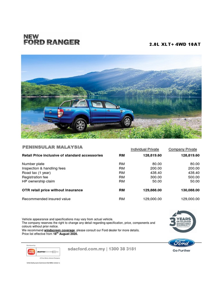 2020 Ford Ranger XLT+ Pricing in Malaysia | PDF | Four Wheel Drive ...
