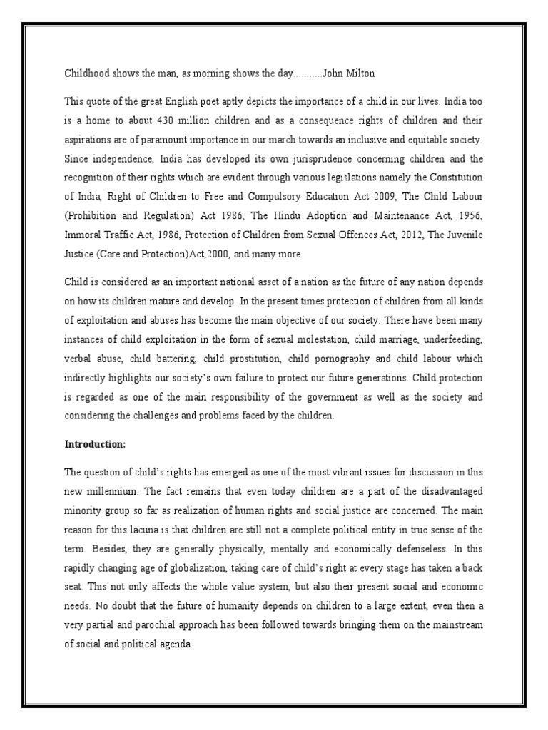 Child Protection Act PDF Children's Rights Child Protection