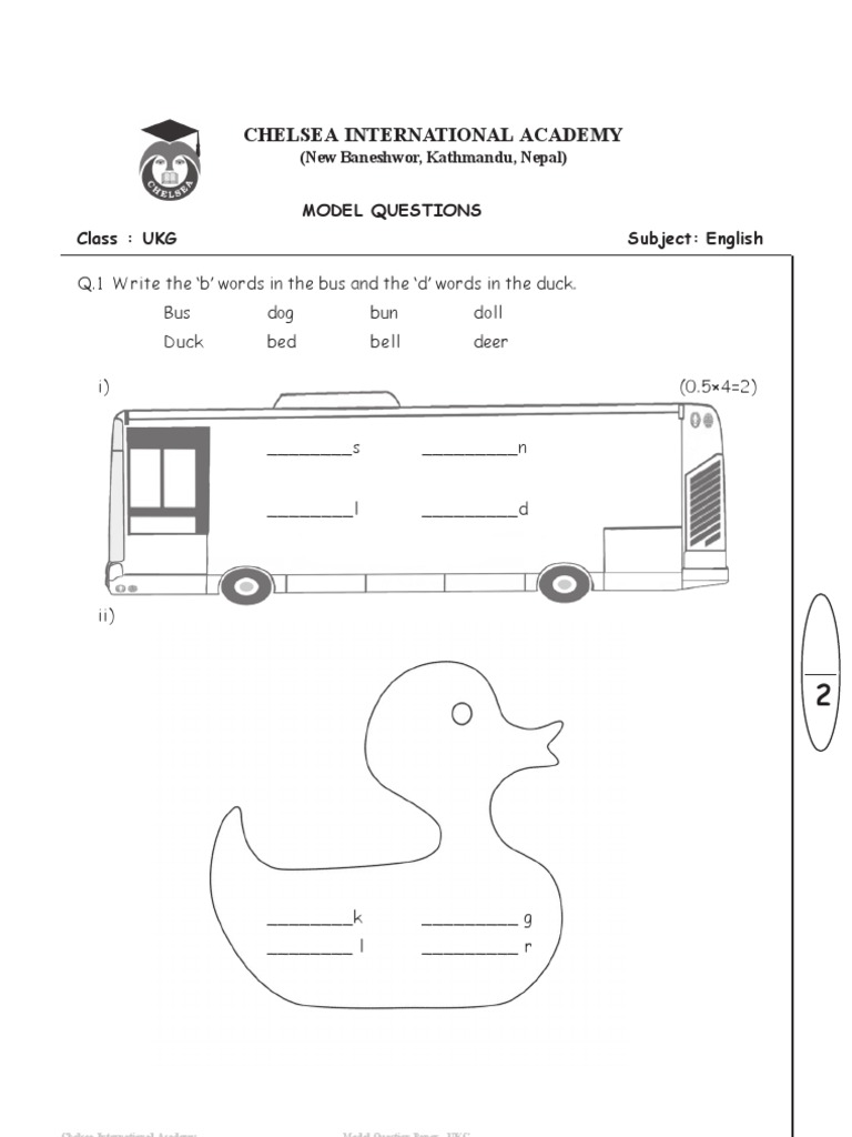Printables Model Question Paper For Lkg Cbse model que ukg