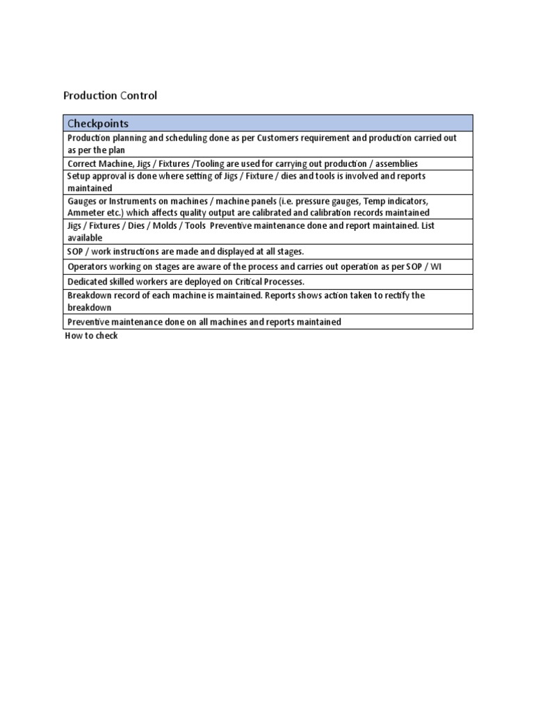 Production Control Checkpoints Guide | PDF