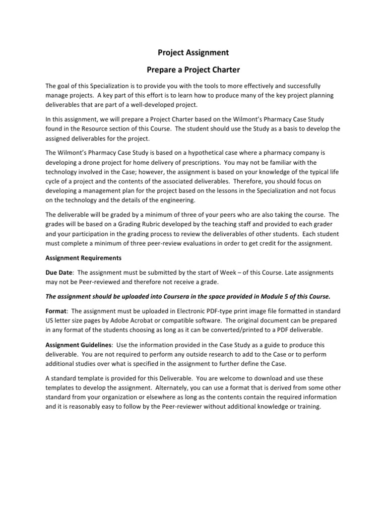 Project Charter for Wilmont's Pharmacy | PDF | Peer Review | Rubric ...