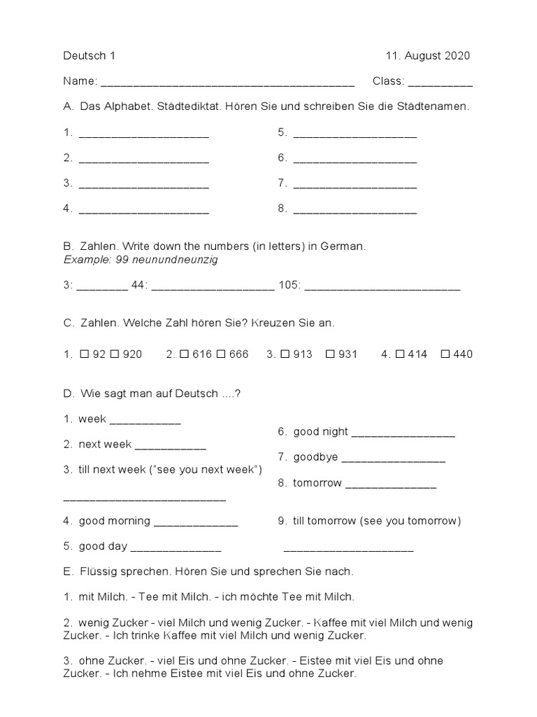 Deutsch Uebungen A1 | PDF