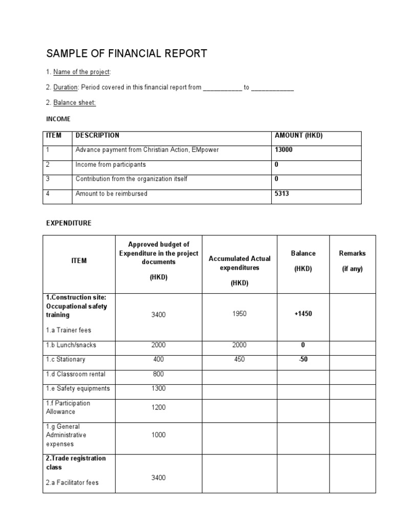 Sample of Financial Report: Income | PDF | Expense | Income
