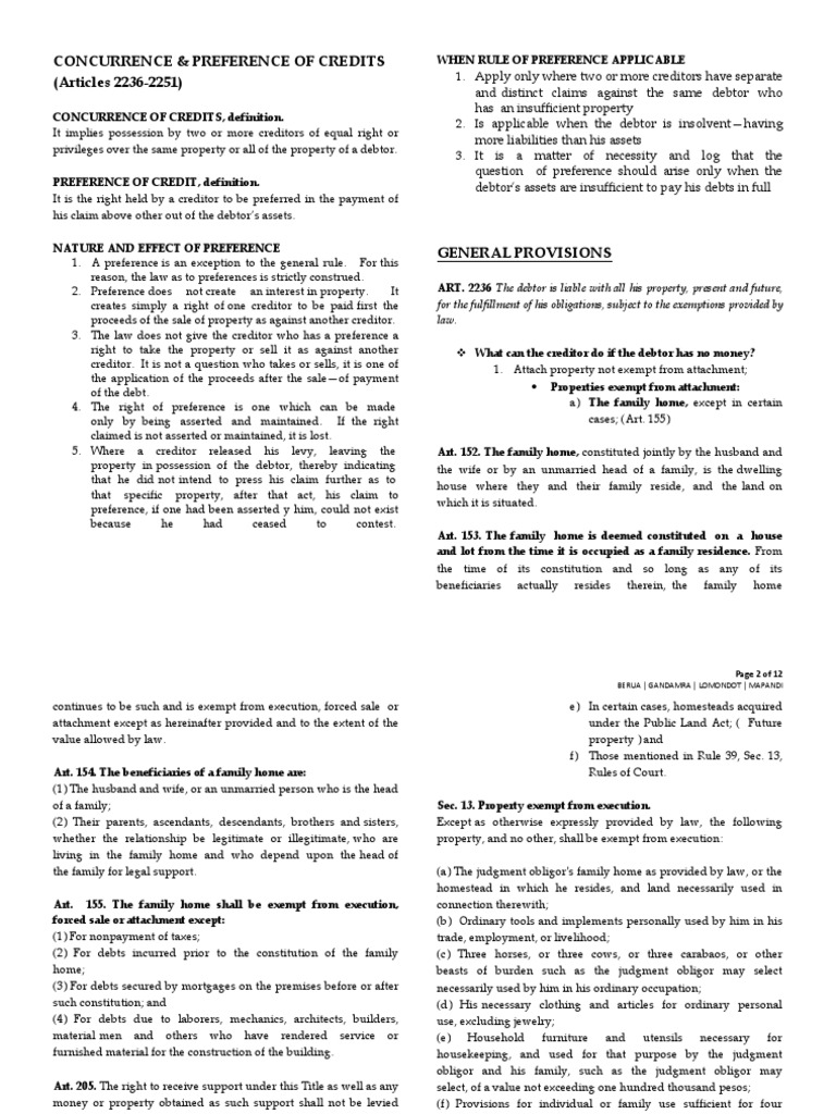 Preference of Credits | PDF | Bankruptcy | Lien