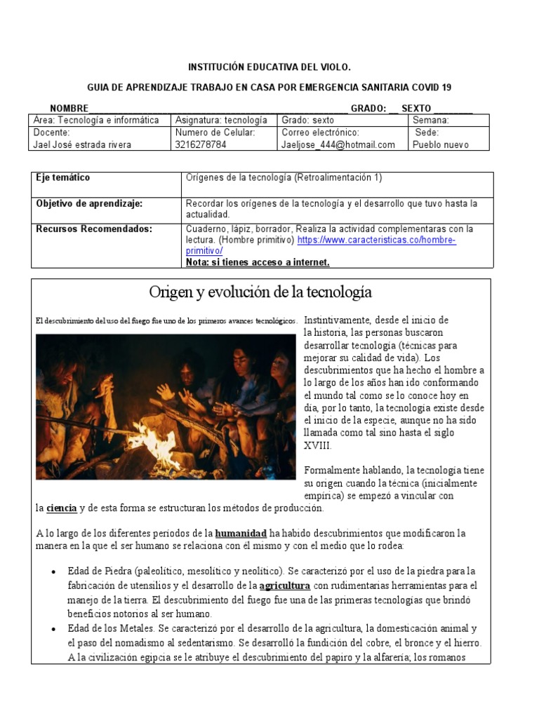 Guia de Tecnologia Grado Sexto 3 Entrega | PDF | Sociedad | Homo Sapiens