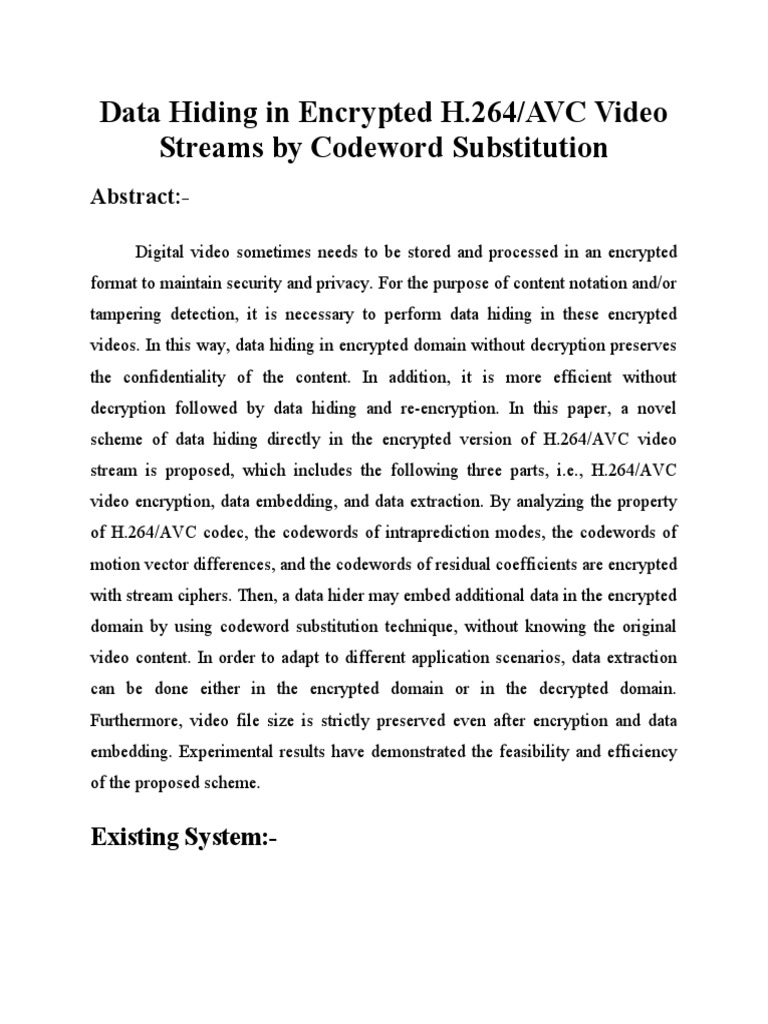 Data Hiding in Encrypted H.264AVC Video Streams by Codeword ...