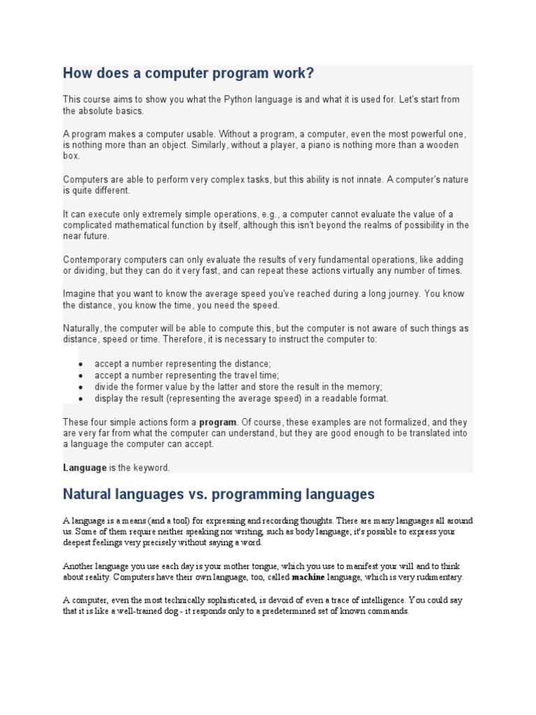 How Does A Computer Program Work?: Language Is The Keyword | PDF ...