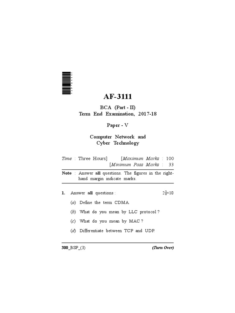 Computer Network Exam Questions | PDF | Technology & Engineering