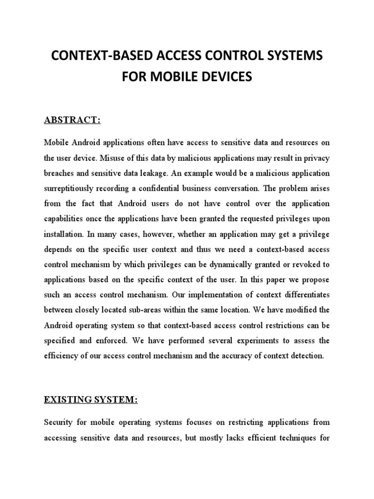 ContextBased Access Control Systems For Mobile Devices PDF Android