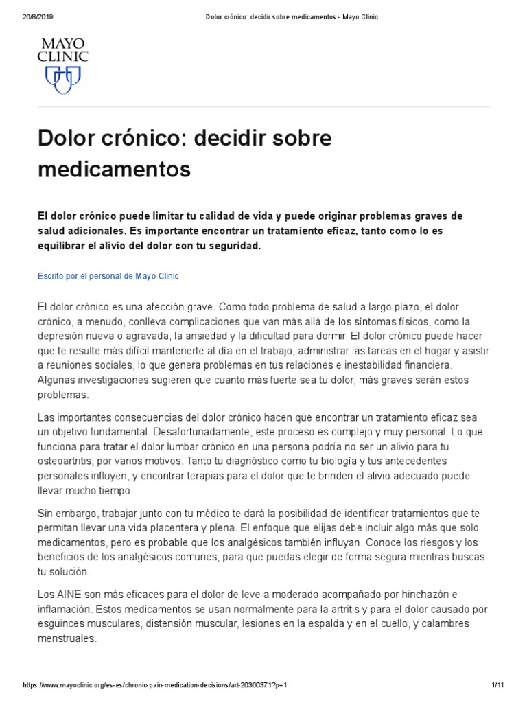 Dolor Crónico - Decidir Sobre Medicamentos - Mayo Clinic PDF | PDF ...