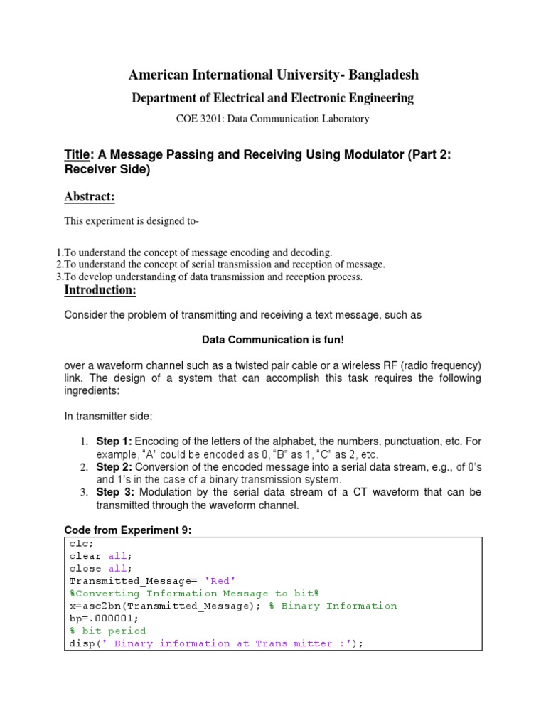 Message Passing via Modulation Techniques | PDF | Data Transmission ...