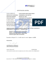 Certificación laboral detallada de Denis Chacón en Serviaseo S.A
