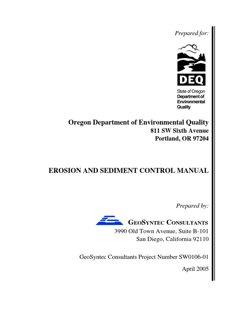 Erosion and Sediment Control Manual | PDF | Clean Water Act | Stormwater