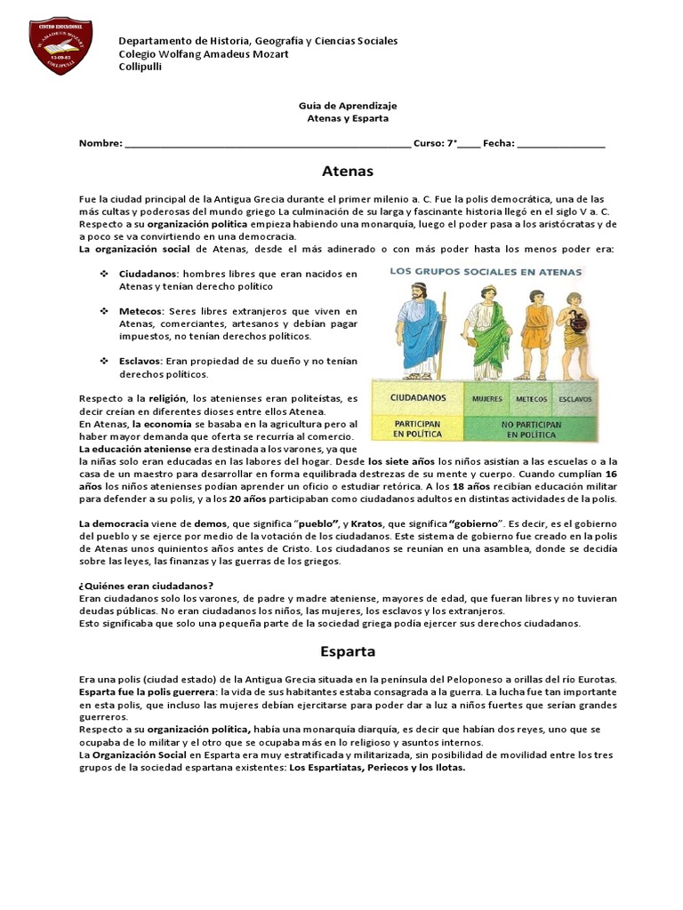 Ficha 4 Atenas y Esparta | PDF | Esparta | Antigua Grecia