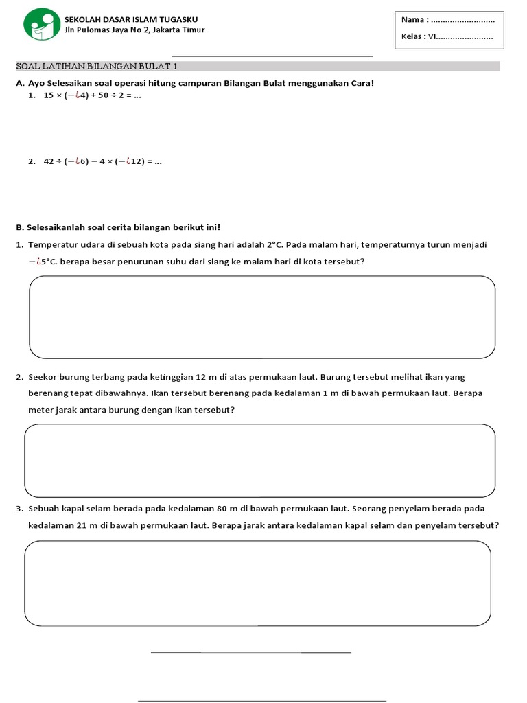 Soal Cerita Bilangan Bulat 1