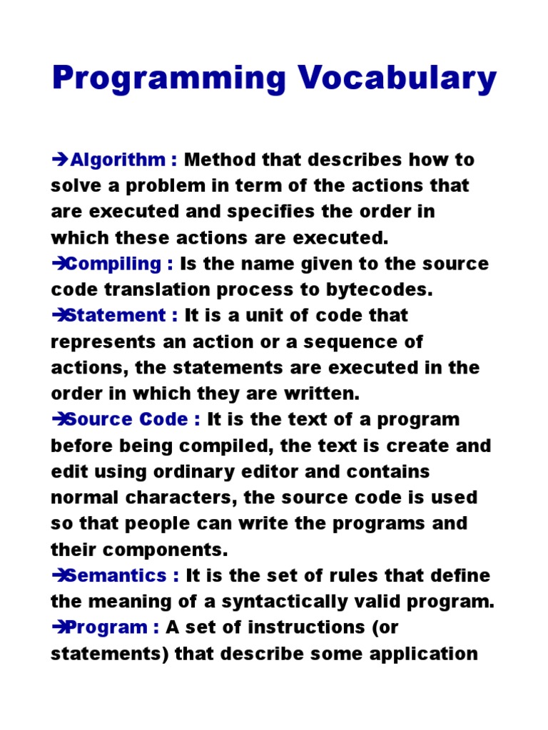 Programming Vocabulary: Algorithm | PDF