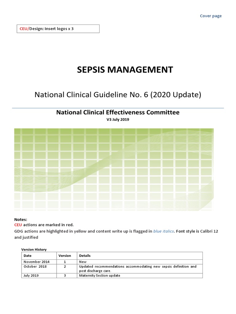 Sepsis Management, National Clinical GuidelineNo. 6 (2020update) PDF