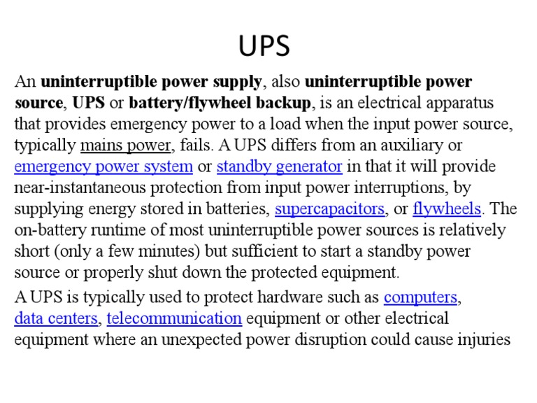 Source, UPS or Battery/flywheel Backup, Is An Electrical Apparatus PDF