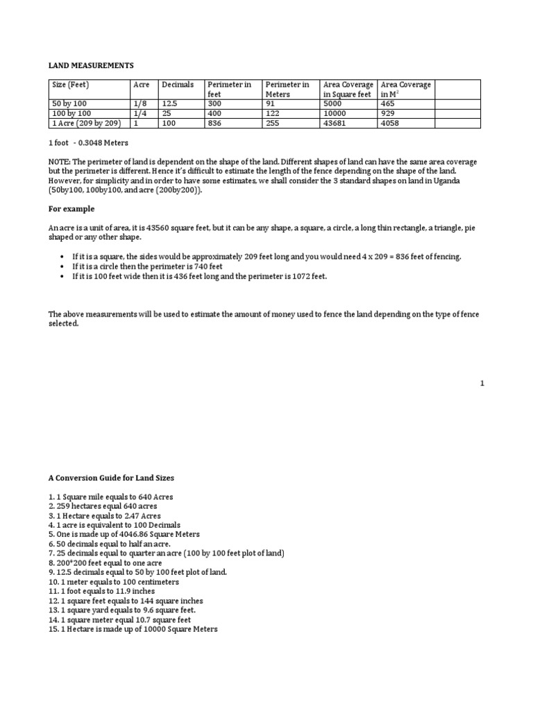 Land Measurements Fencing 2 PDF Area Acre