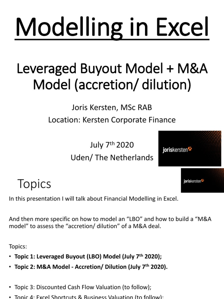 Modelling in Excel: Leveraged Buyout Model + M&A Model (Accretion ...