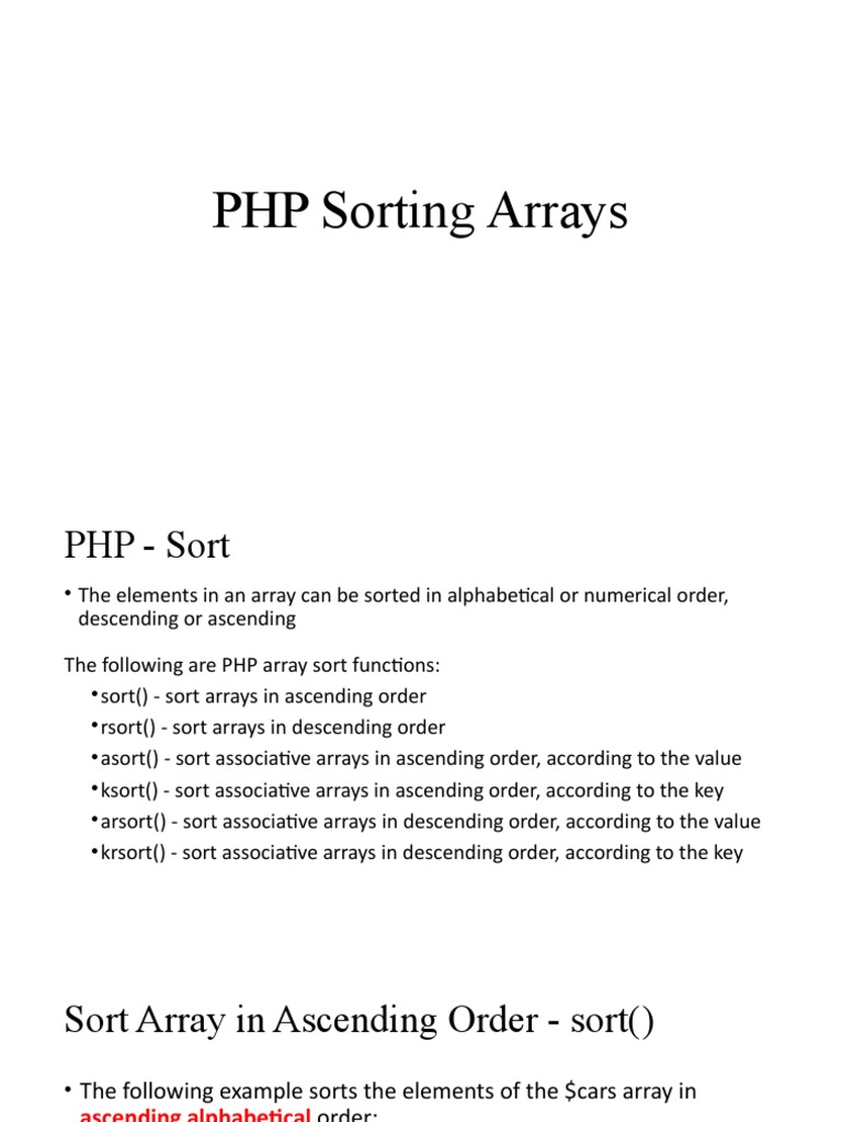 PHP Sorting Arrays | PDF | Html Element | Php