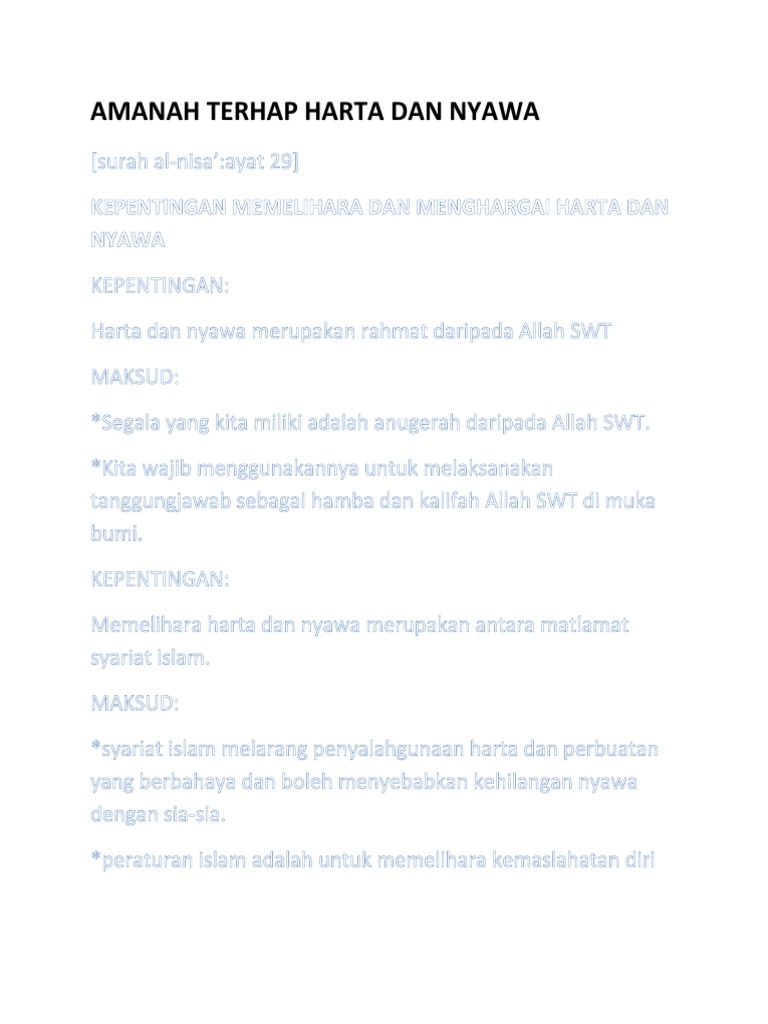 Amanah Terhap Harta Dan Nyawa Ecah Mimi Saidah Pdf
