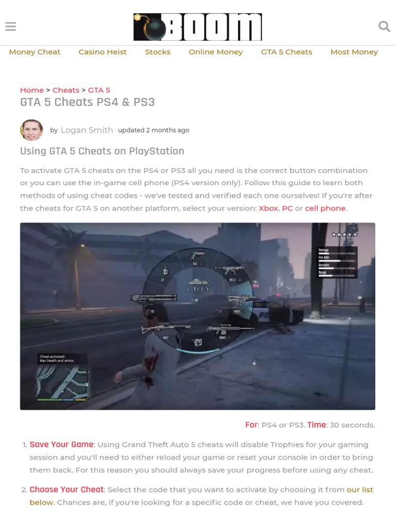 Gta 5 Cheats Ps4 Ps3 The Complete List Of Cheat Codes Gta Boom Cheating In Video Games Play Station 3