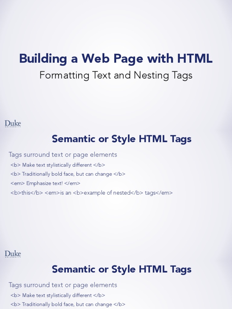 HTML Text Formatting and Nesting Tags | PDF | Html Element | Semantic Web