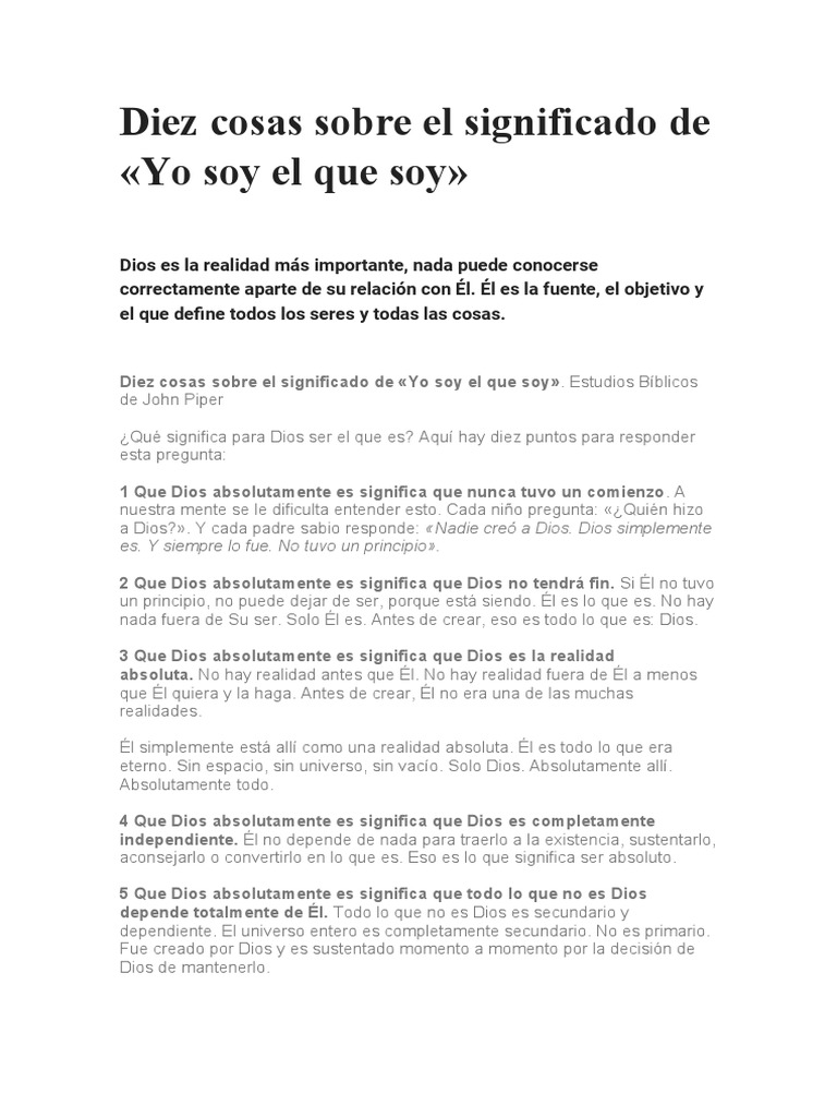 Diez Cosas Sobre El Significado de Yo Soy El Que Soy PDF Realidad