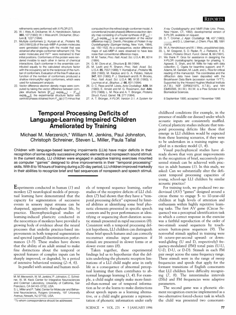 Tempor'al Processing Deficits of Language-Learning Impaired Children ...