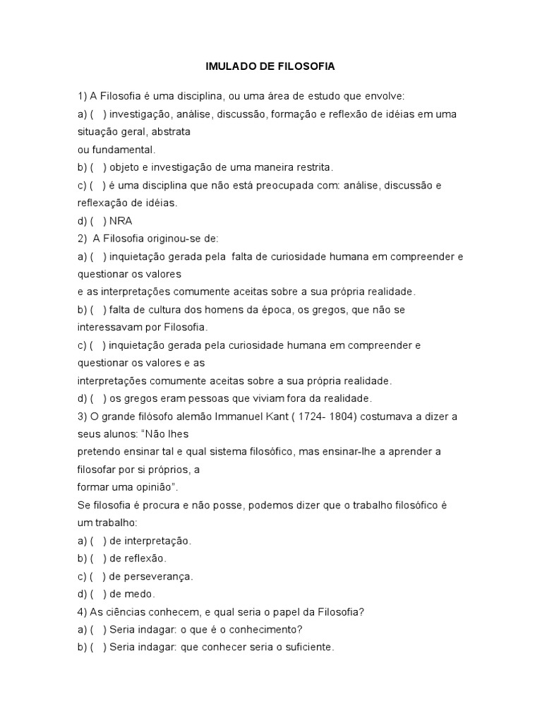 Simulado de Filosofia: Questões e Reflexões | PDF | Filosofia