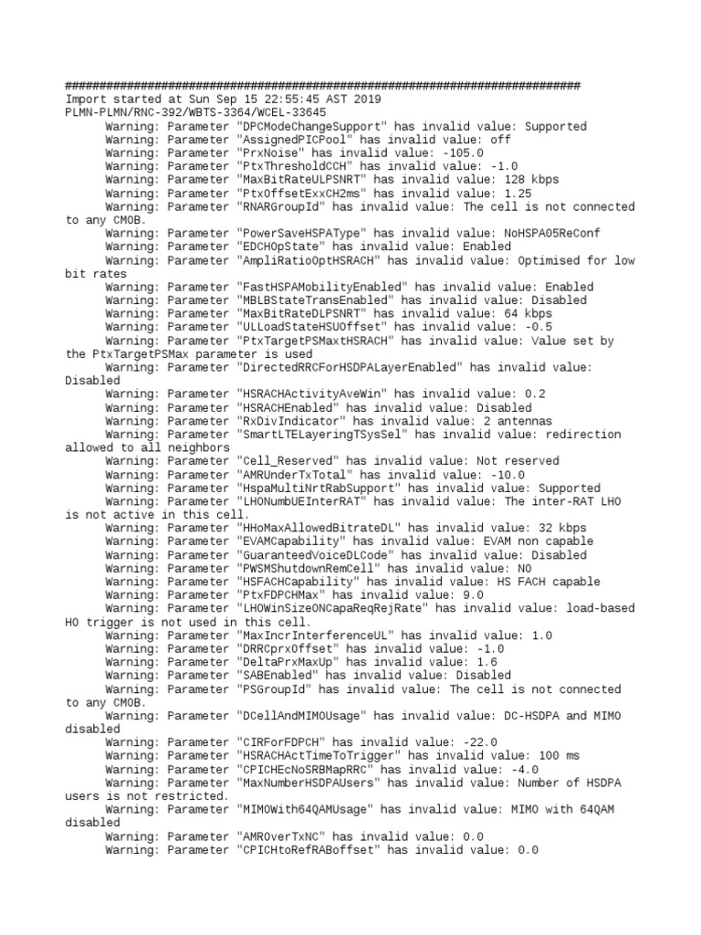 Invalid Network Parameter Warnings | PDF | Telecommunications | Electronics