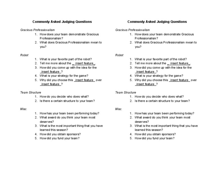 Common Judging Questions for Teams | PDF | Career & Growth
