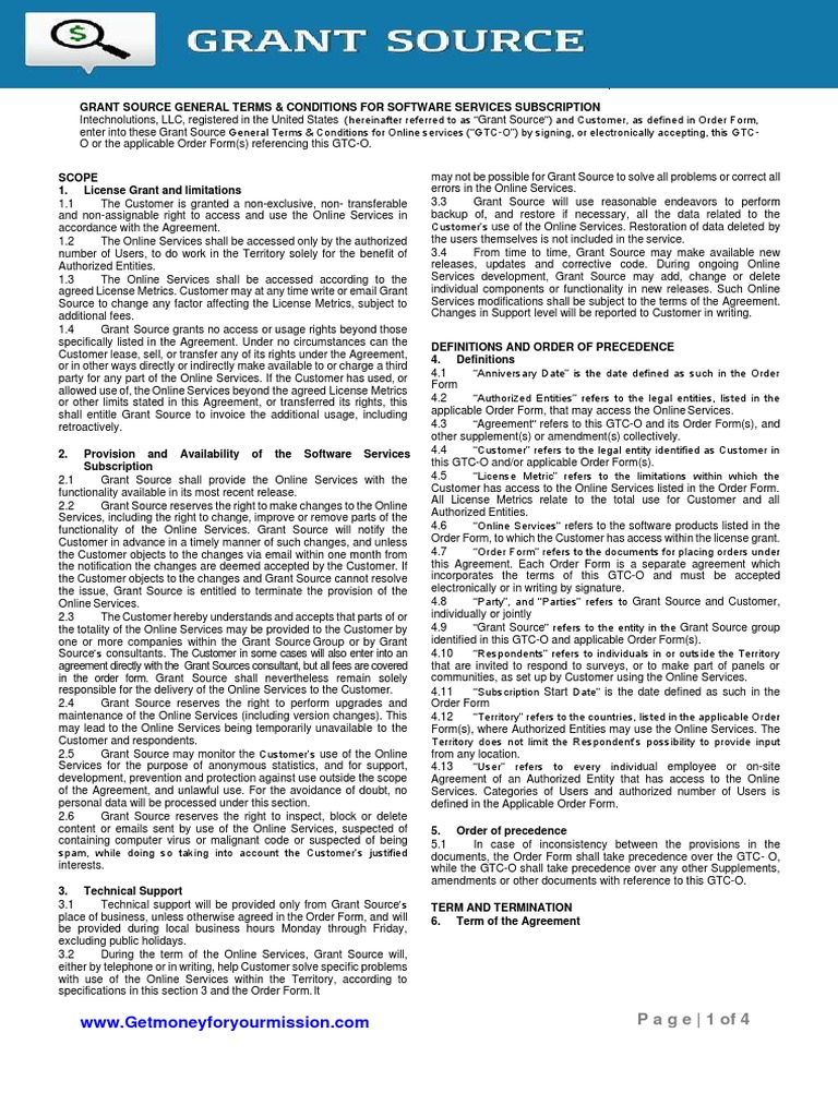Grant Source GTC-O - Mar 2020 | PDF | Indemnity | Source Code